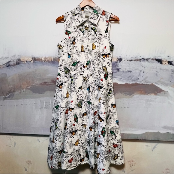 NORTH STYLE Floral Butterfly Dress Midi Botanical Fit & Flare Stretch Womens‎ 12 - Picture 1 of 15